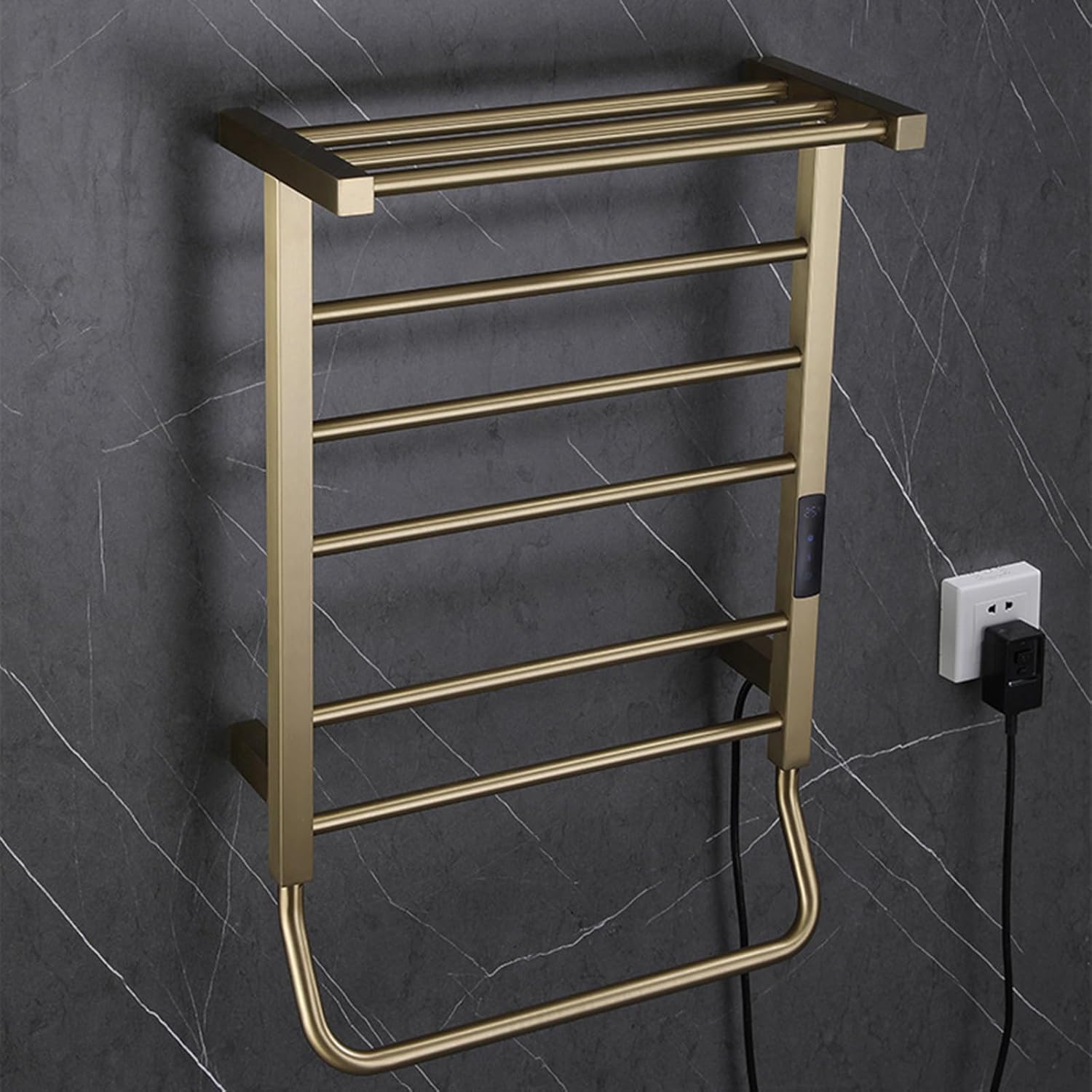 Electric Towel Warmer for Bathroom, Brushed Gold Heated Towel Rack Towel Warmer Rack Wall Mounted Aluminum Electric Towel Drying Rack Digital Display Touch Control, 40 * 20 * 69.5cm