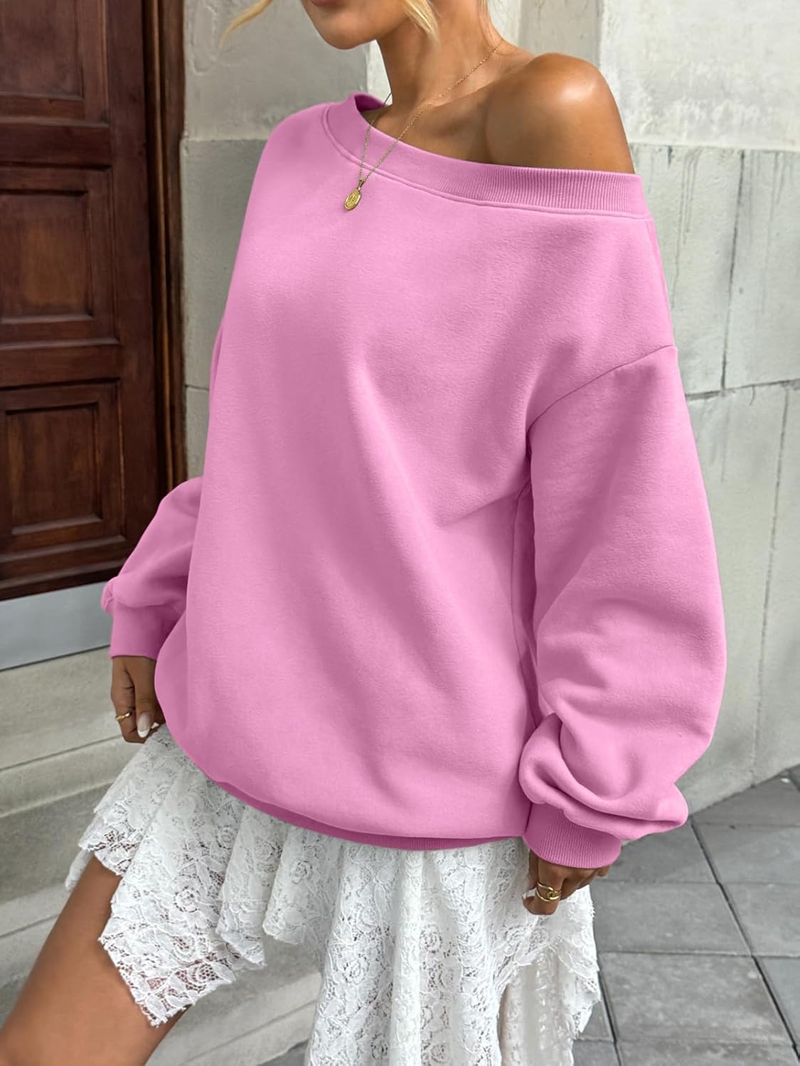 Womens Fleece Lined Sweatshirt Off Shoulder Long Sleeve Pullover Top Oversized Shirt Basic Slouchy Clothes 2026 - Image 7