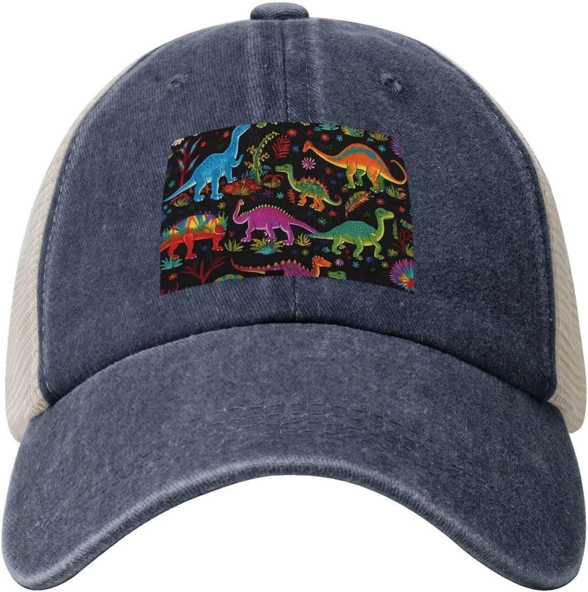 Snapback Trucker Hats Cartoon Dinosaur Cowboy Baseball Caps Adjustable Blank Mesh Ball Caps for Men Women, Navy Blue