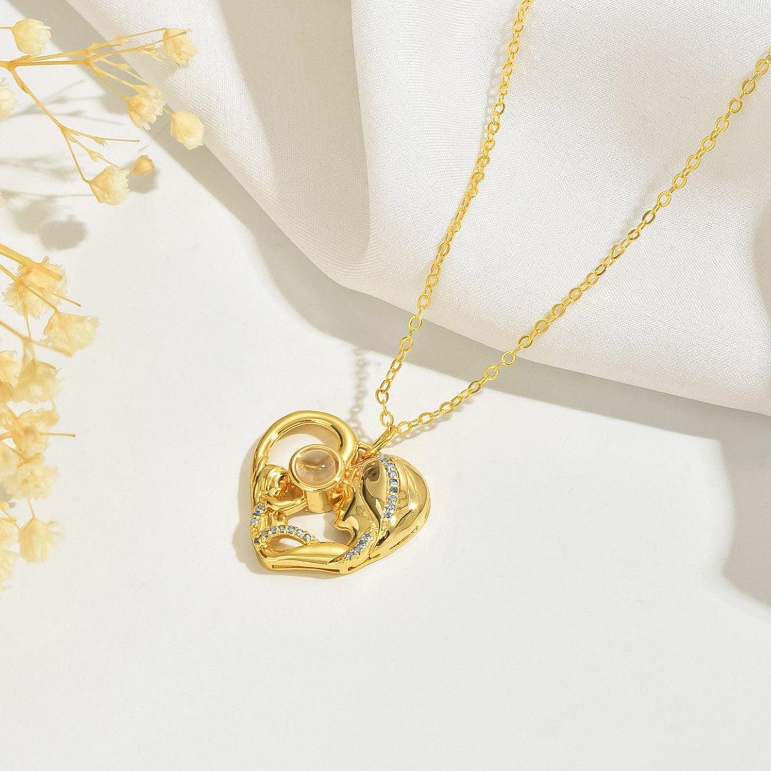 Collana cuore mamma e figlio con foto proiettata personalizzata, ricordo affettivo