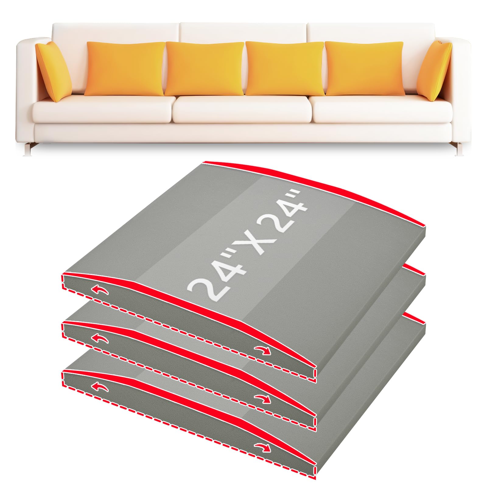 HAVARGO Couch Cushion Support High Density Foam 24X24X2 4 Inches Sofa Couch Supports for Sagging Cushions Light Grey