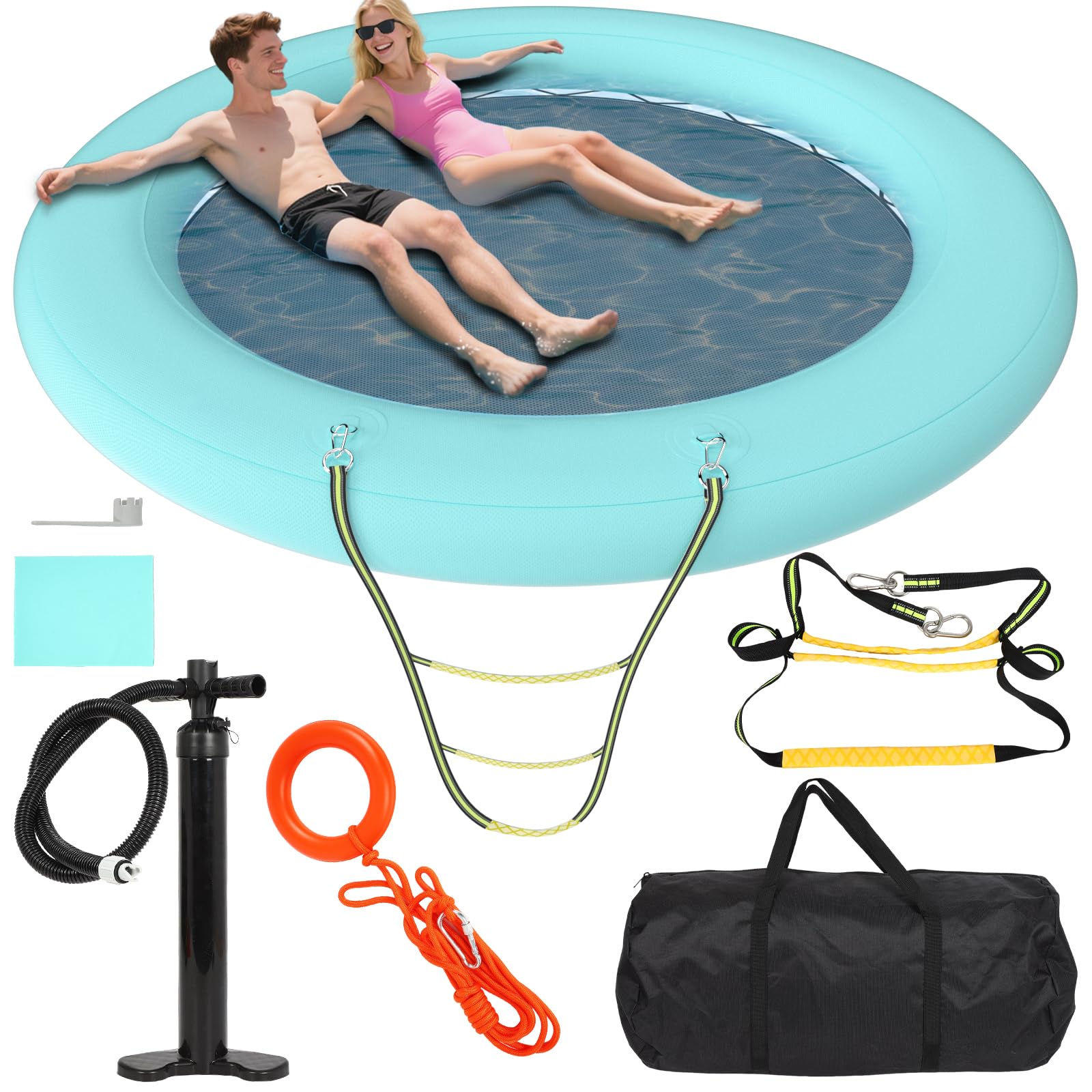 FAHKNS Water Hammock Inflatable Floating Dock,Round Floating Sunchill Float Ring for Adults,Heavy Duty Pool Float Raft for Lake and Ocean(8FT)