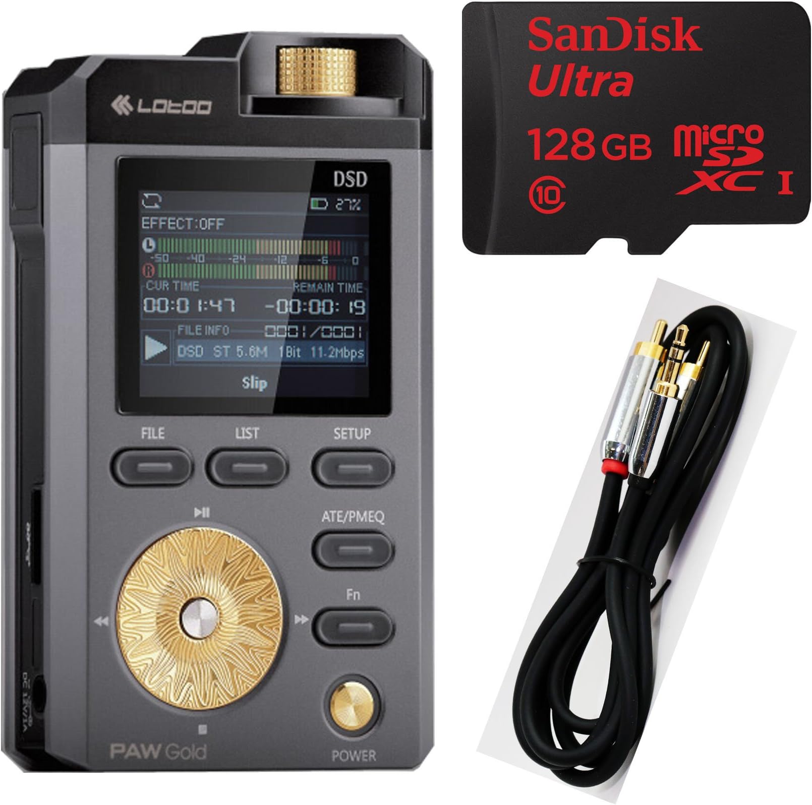 Intermedia Lotoo Paw Gold High Resolution Audio Player (DAP) with 128GB MicroSD and RCA Connection Kit