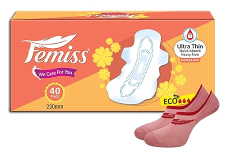 Femiss Dry Feel Overnight Ultra Thin ECO++ Regular Sanitary Pads(Pack Of 40)