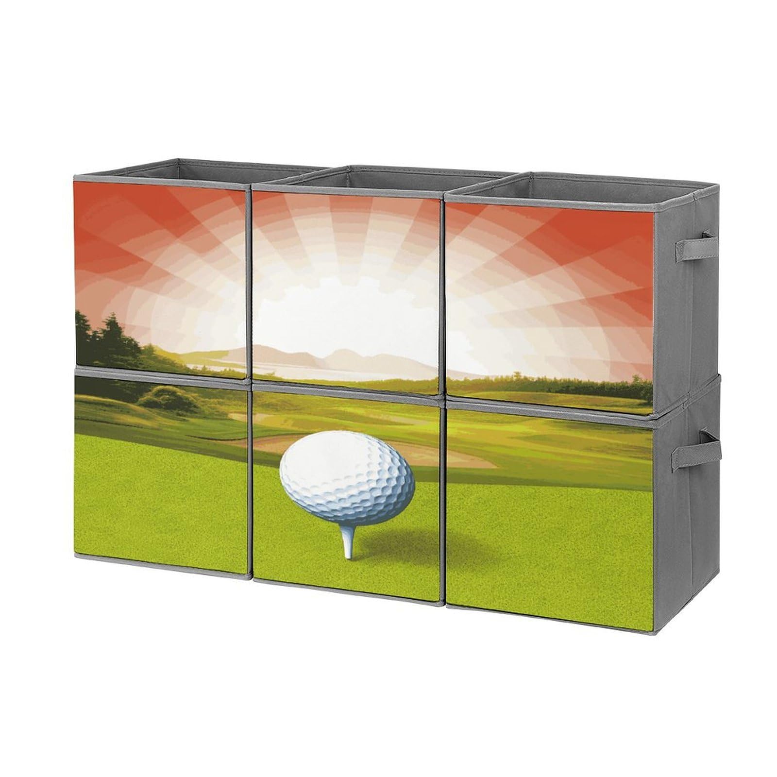 Fekiloot Style Golf Sport Storage Bin For Foldable And Handles,Closet Organizer Of 6-Pack Stackable,Storage Box For Living,Room, Office,Bedroom,Closet