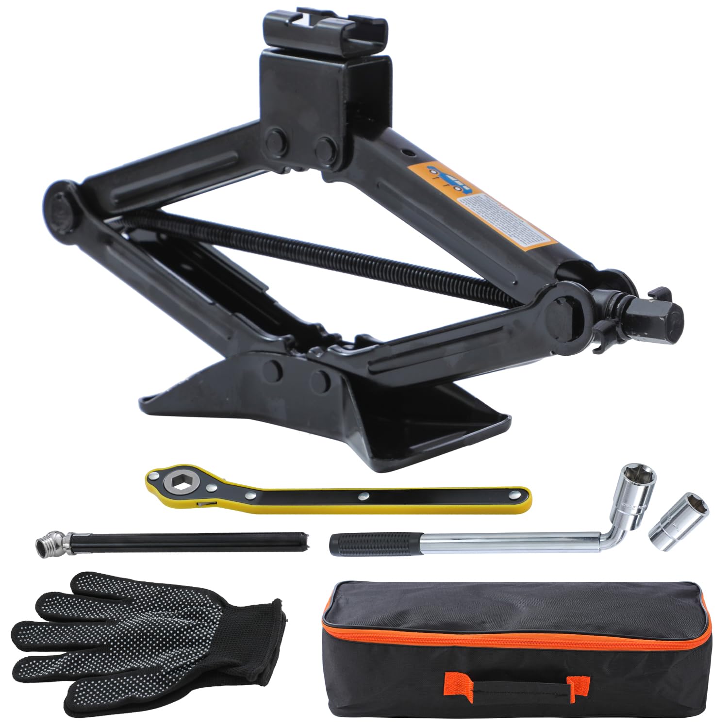 KATSU Tools Kit cric a forbice per auto, 2 tonnellate, per risparmiare manodopera con chiavi a capocorda, kit portatile per cambio pneumatici in custodia, ideale per riparazioni auto SUV