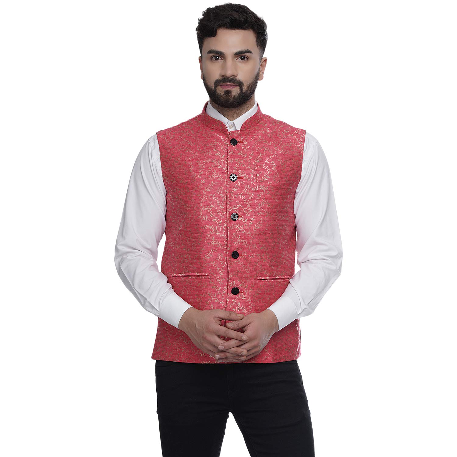 ghanshee Pink Banarasi Printed Nehru Jacket (pink)-picture-40