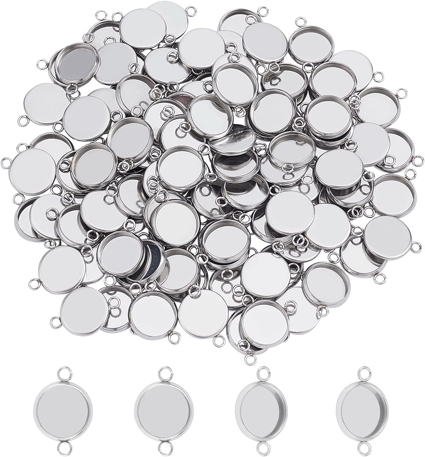 UNICRAFTALE 100pcs Stainless Steel Cabochon Connectors Settings Pendant