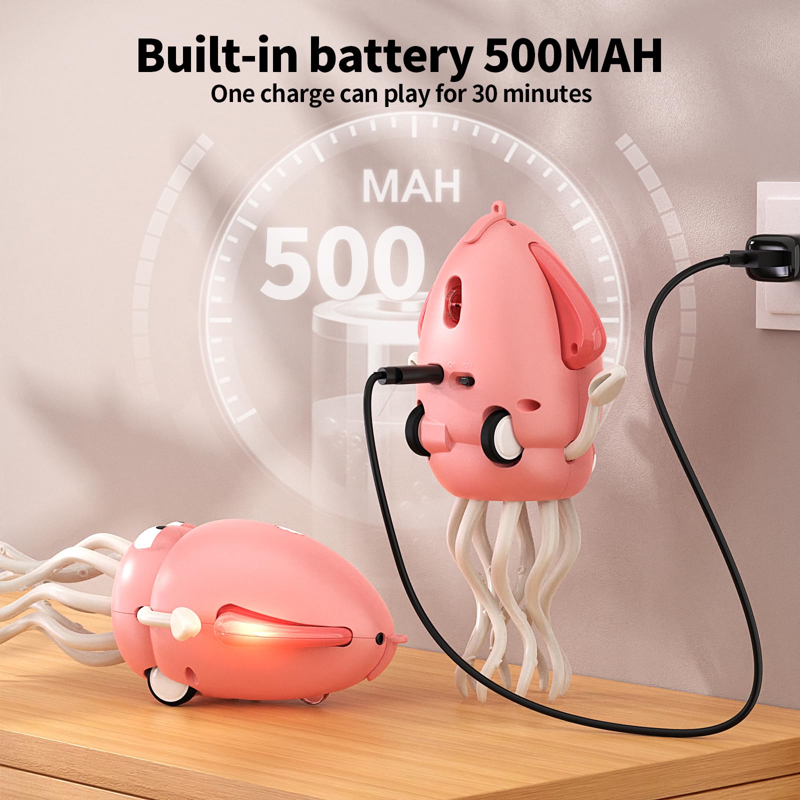 Smalody Giocattolo intelligente a forma di polipo danzante con luci LED e musica, giocattoli interattivi ricaricabili per bambini con funzione di evitamento ostacoli, Natale compleanni (Rosso)