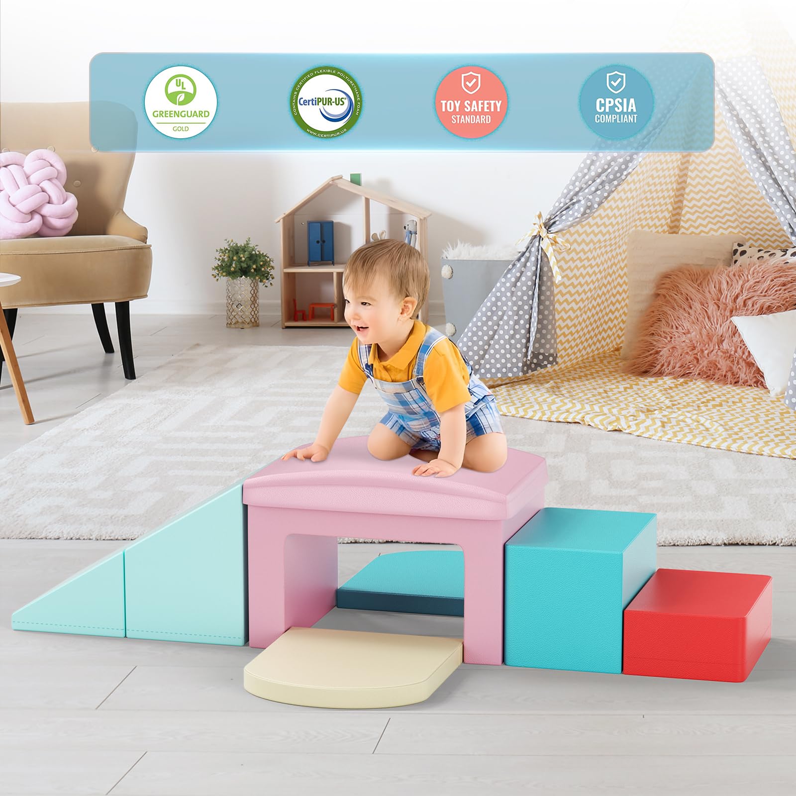 Blocchi da costruzione in schiuma ad alta densità, per bambini, giocattoli e montessori per neonati e bambini (tunnel – Macarons)