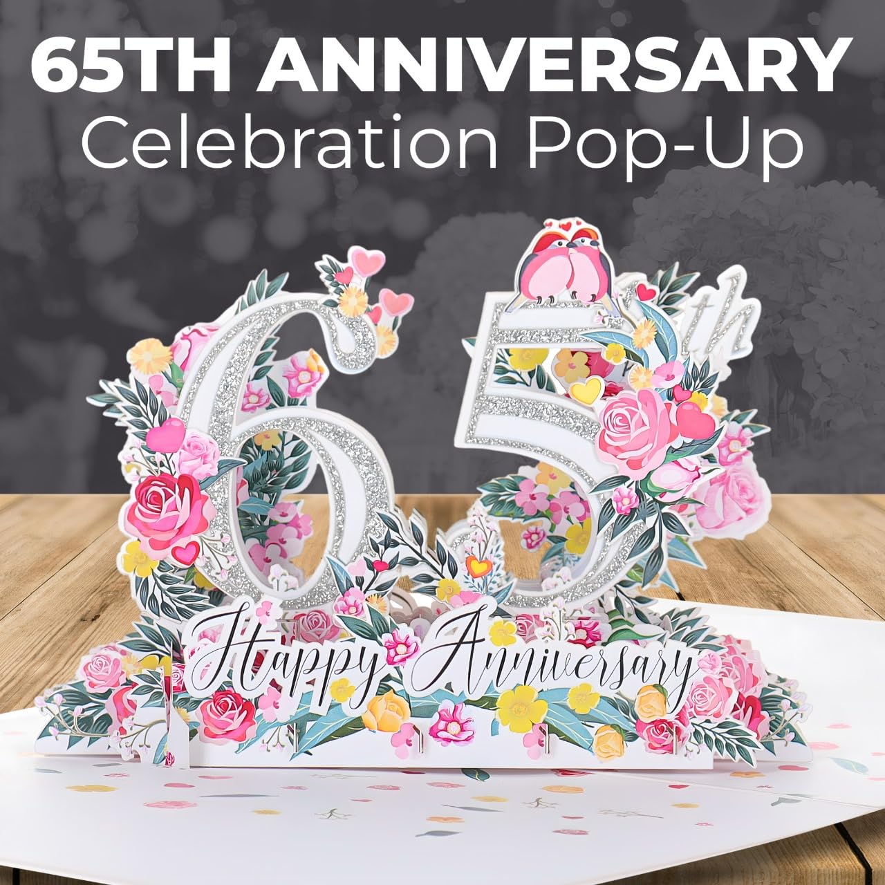 iGifts And Cards Tarjeta de felicitación 3D desplegable con texto en inglés "Happy 65th Milestone Anniversary", perfecta para parejas, bodas elegantes, matrimonio, romántico, estar juntos,