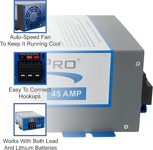 Miniatura 48 de RecPro Convertidor RV de 100 amperios Convertidor de potencia RV y cargador de batería Carga inteligente de 4 etapas 120 VCA a 12 VCC Rango