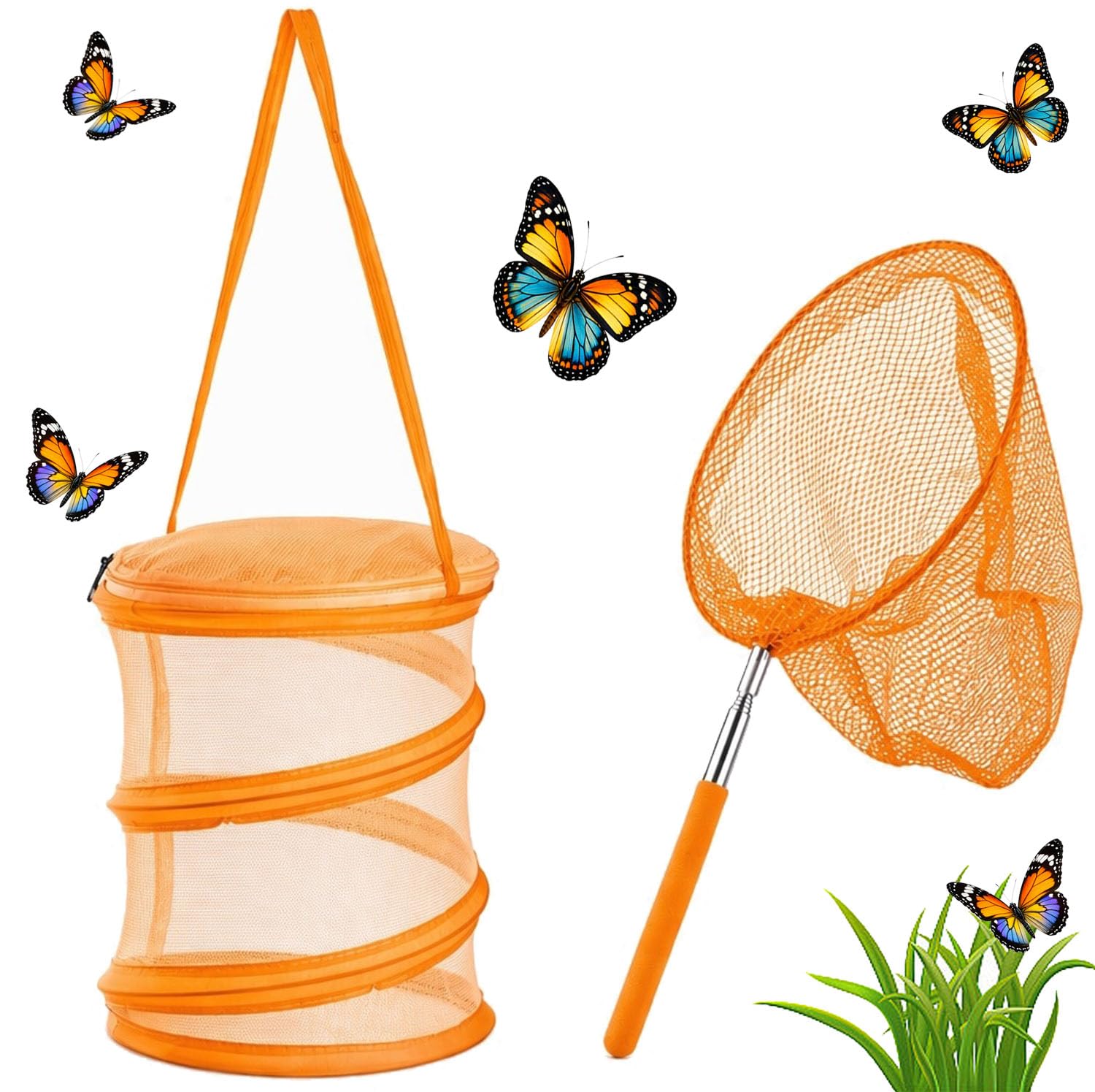 JRZYTX Bug Catcher Collapsible Butterfly Net Bug Butterfly Catcher Extendable, Mini Reproduction Nets for Insect Catching Outdoor Safari Nature Exploration (Orange) — image 1