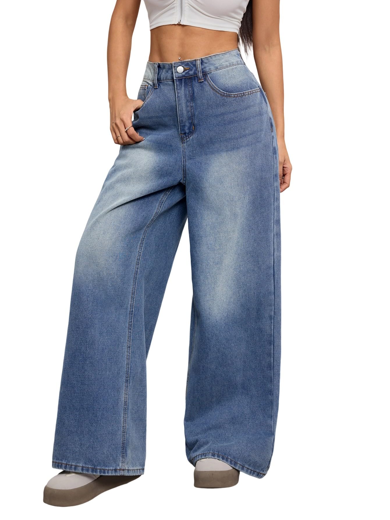 Womens Baggy Jeans Wide Leg Denim Pants Y2k 90s Vintage Hip Hop Loose Long Trousers Streetwear
