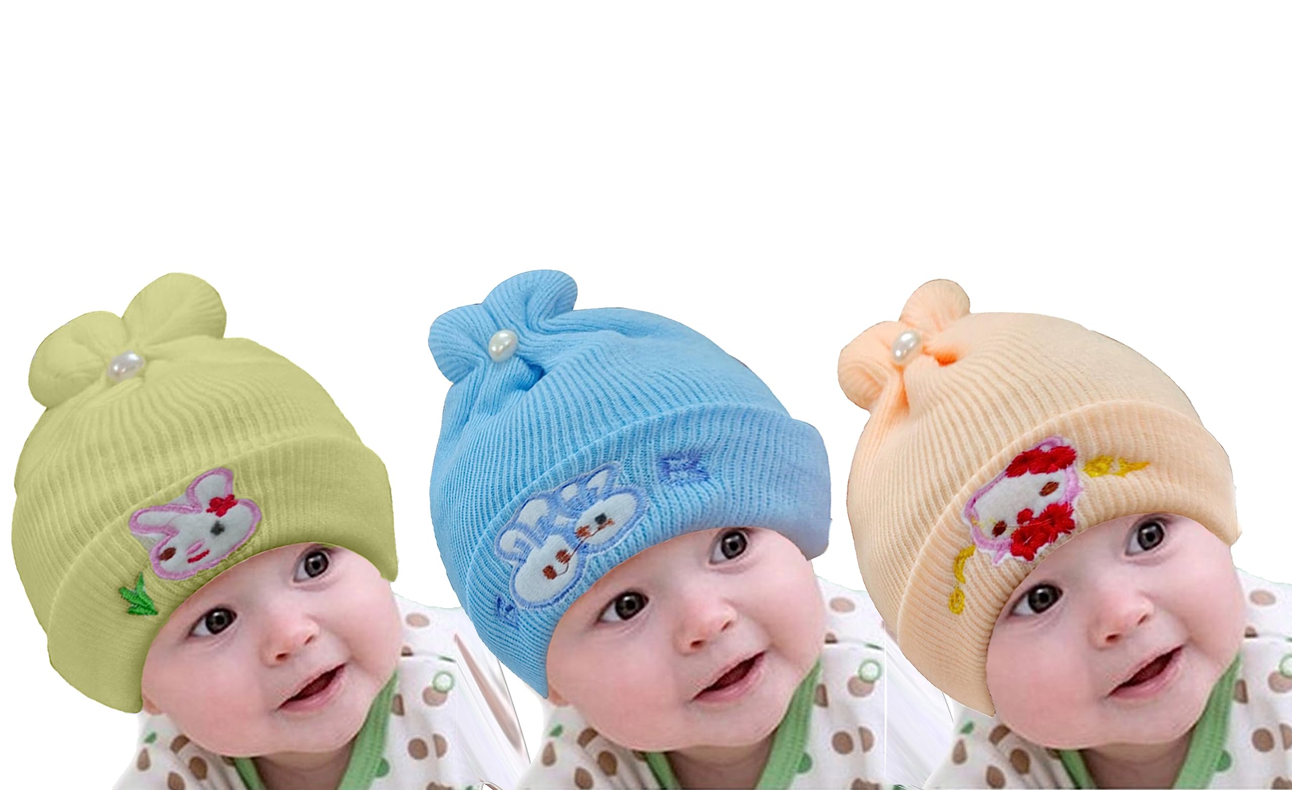 Baby Winter Warm and Soft Cap | Newborn Kid's Hat | Cute Cap for Winter | Woolen Cap for Boys & Girls Pack of 3