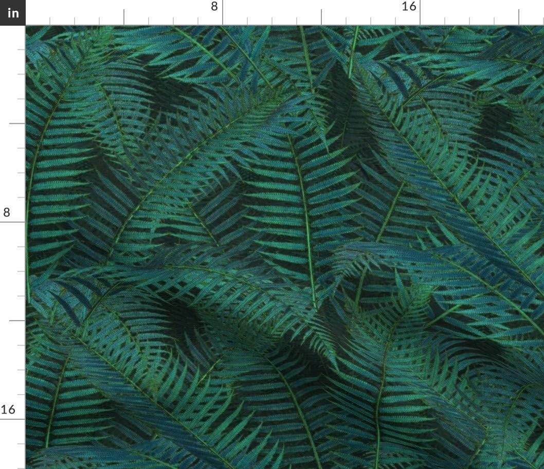 Spoonflower Fabric - Solid Fern Leaves Jungle Botanical Tropical Palm Plant Dark Paradise Printed on Petal Signature Cotton Fabric by The Yard - Sewing Quilting Apparel Crafts Decor