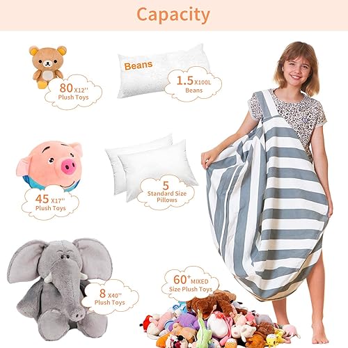 Miniatura 133 de Aubliss - Funda para organizar juguetes de felpa, se convierte en un puf cuando se rellena Se convierte en un puf para niños cuando está lleno. Aqua