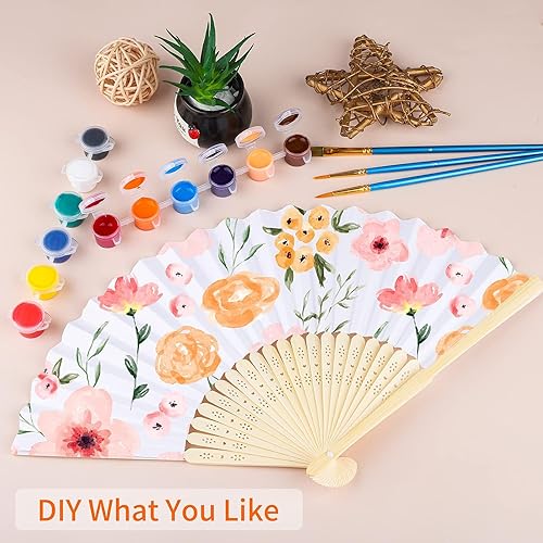 Miniatura 4 de Aneco 36 abanicos de papel de mano plegables con bambú para regalo de boda, fiesta, hogar, bricolaje, blanco