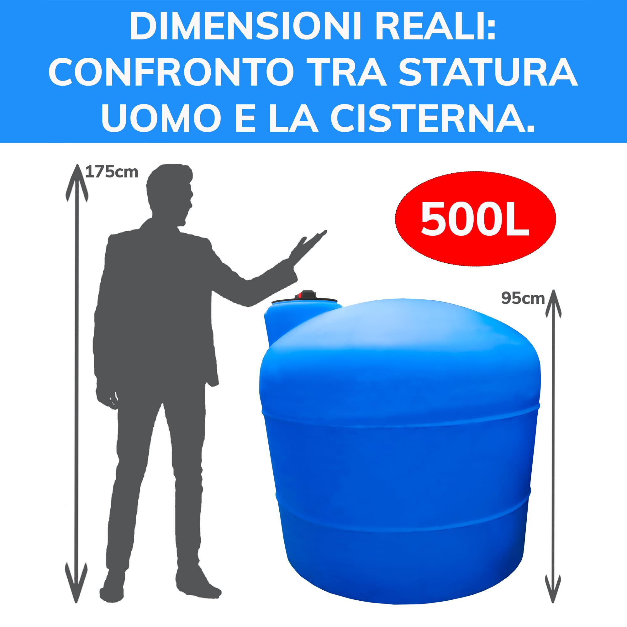 ESTO Serbatoio Panettone per Acqua Potabile 300L - 500 L, Cisterna Blu in Polietilene per Uso Esterno Predisposizione Rubinetto, Resistente Made in Italy (500L Solo Serbatoio)