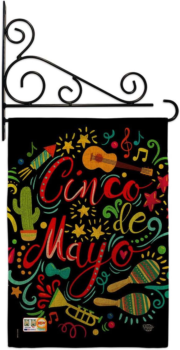 El Fiesta Cinco de Mayo Burlap Garden Flag Set Wall Holder Summertime Party Cactus Pinata Sombrero Mexican Outdoor Small Decorative Gift Yard House Banner Double-Sided Made In USA 13 X 18.5