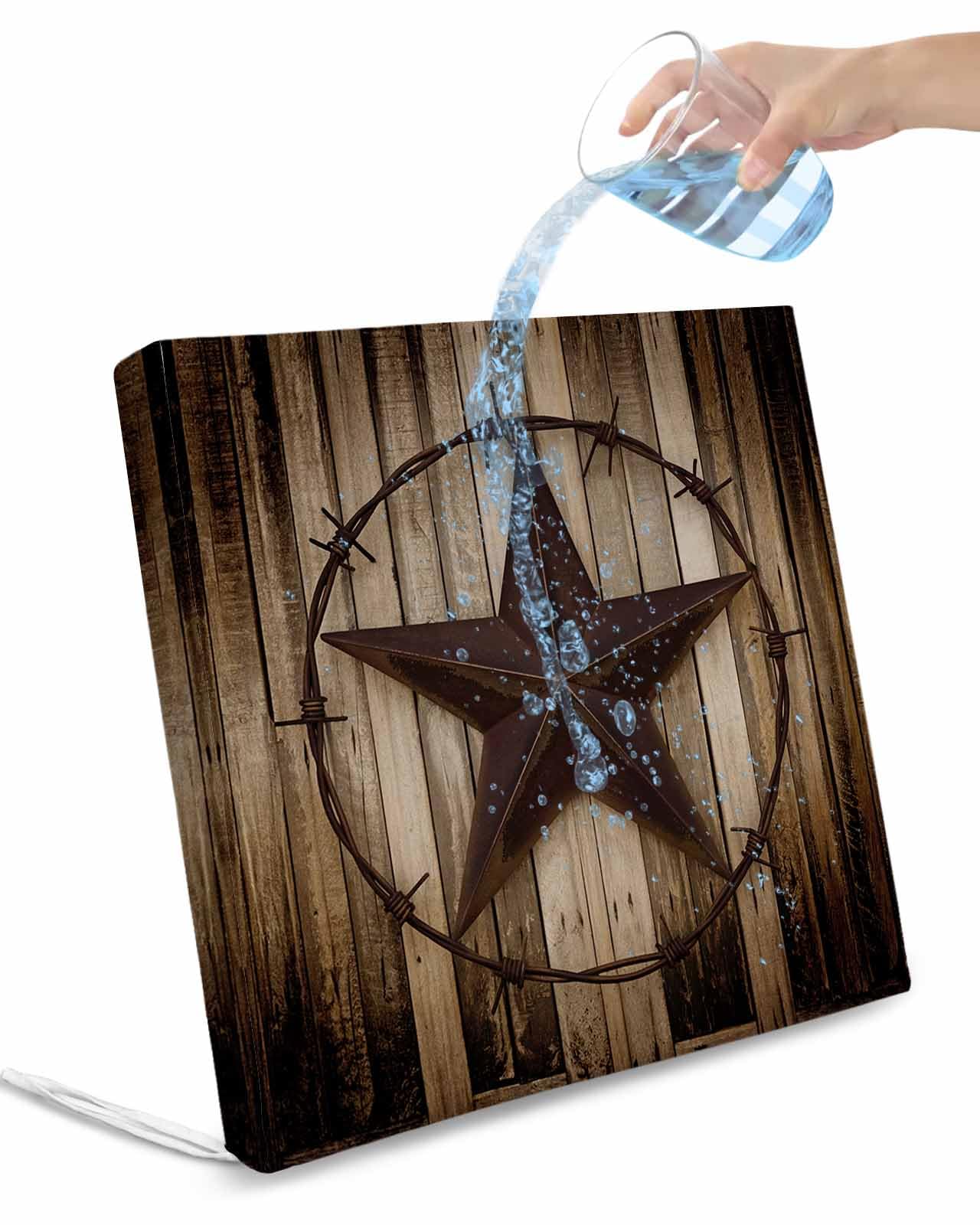 2 Pack Western Star Retro Waterproof Cushion Covers with Ties, Outdoor Patio Chaise Lounge Chair Seat Cushion Slip Covers Replacement(Only Cover) Vintage Brown Wood Barn 22