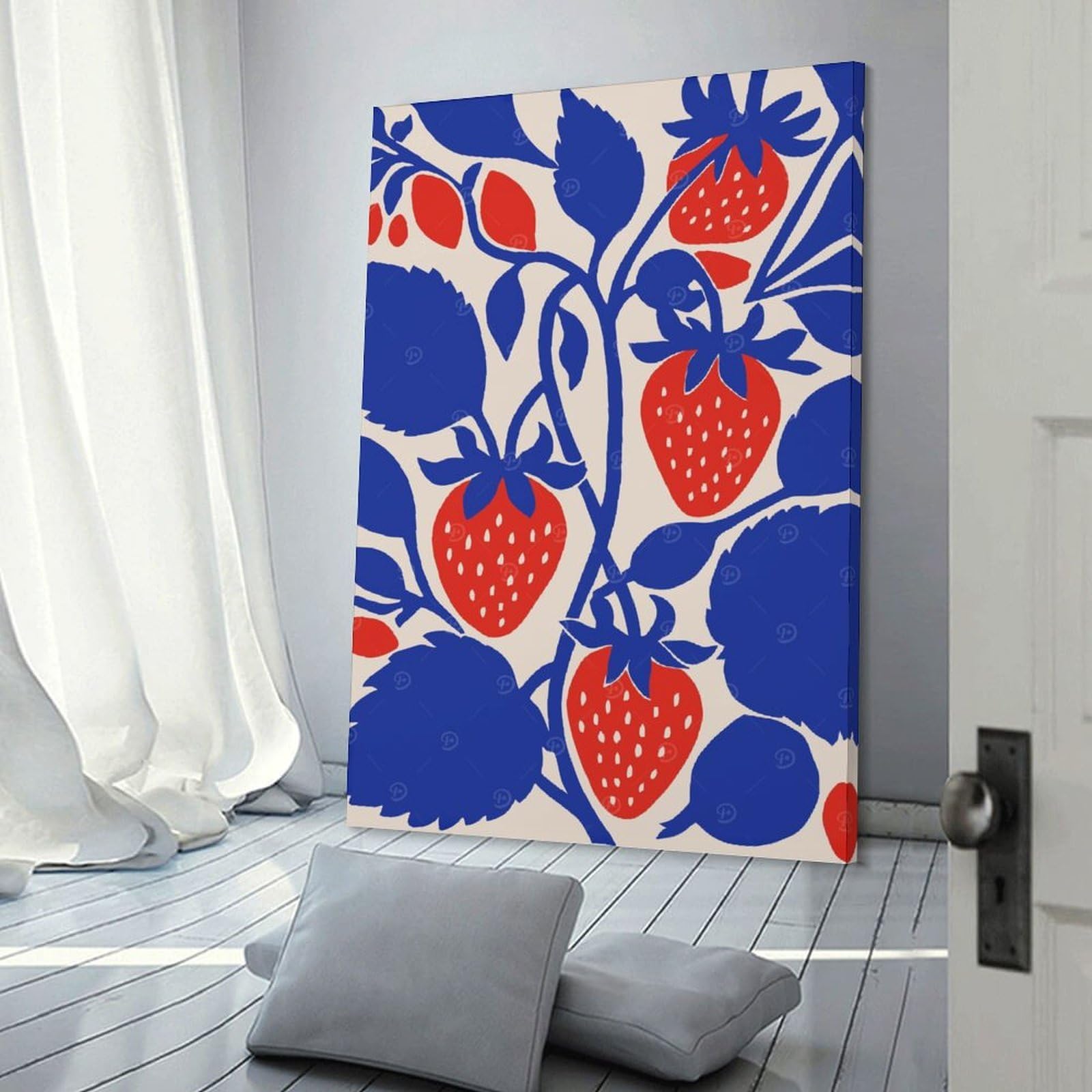 Junmoney Frame-Style-20 Blue Kitchen Strawberry Room Decor Wall Art, 08X12inch(20X30cm), For Home, Office, Studio Or Guest Room, Canvas Wall Art That Fits Changing Layouts