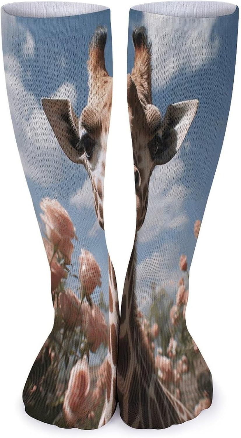 Beautiful Giraffe Crew Socks Cozy Casual Calf Socks Lightweight Long Work Sock Breathable Athletic Sock for Hiking Sports Running 5 Pairs