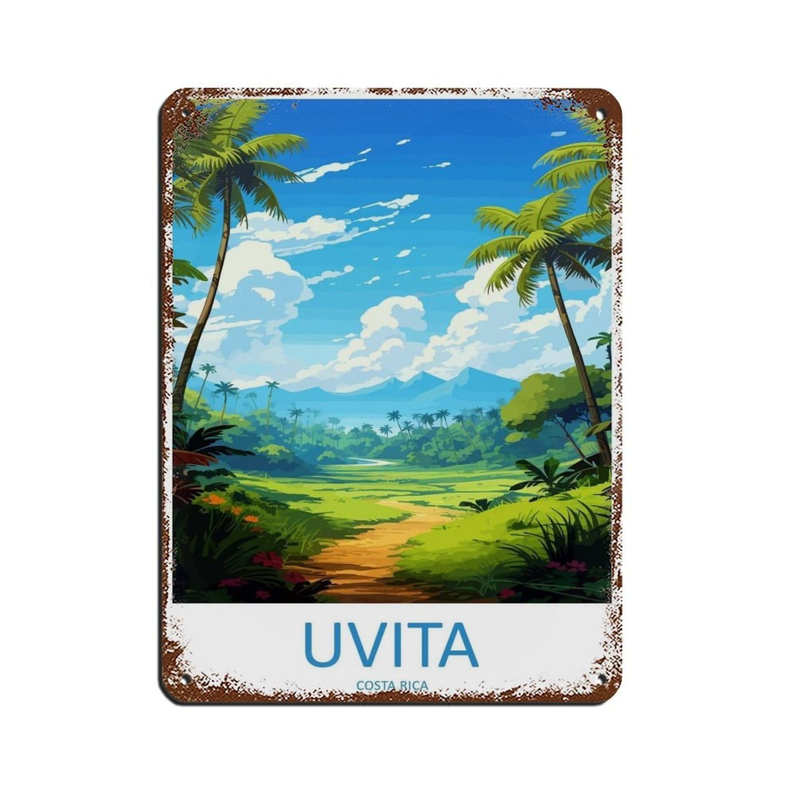 Uvita Travel Art Costa Rica Art (2) Retro Poster Metal Tin Sign Chic Art Retro Iron Painting Bar People Cave Cafe Family Garage Poster Wall Decoration 12x16inch(30x40cm)