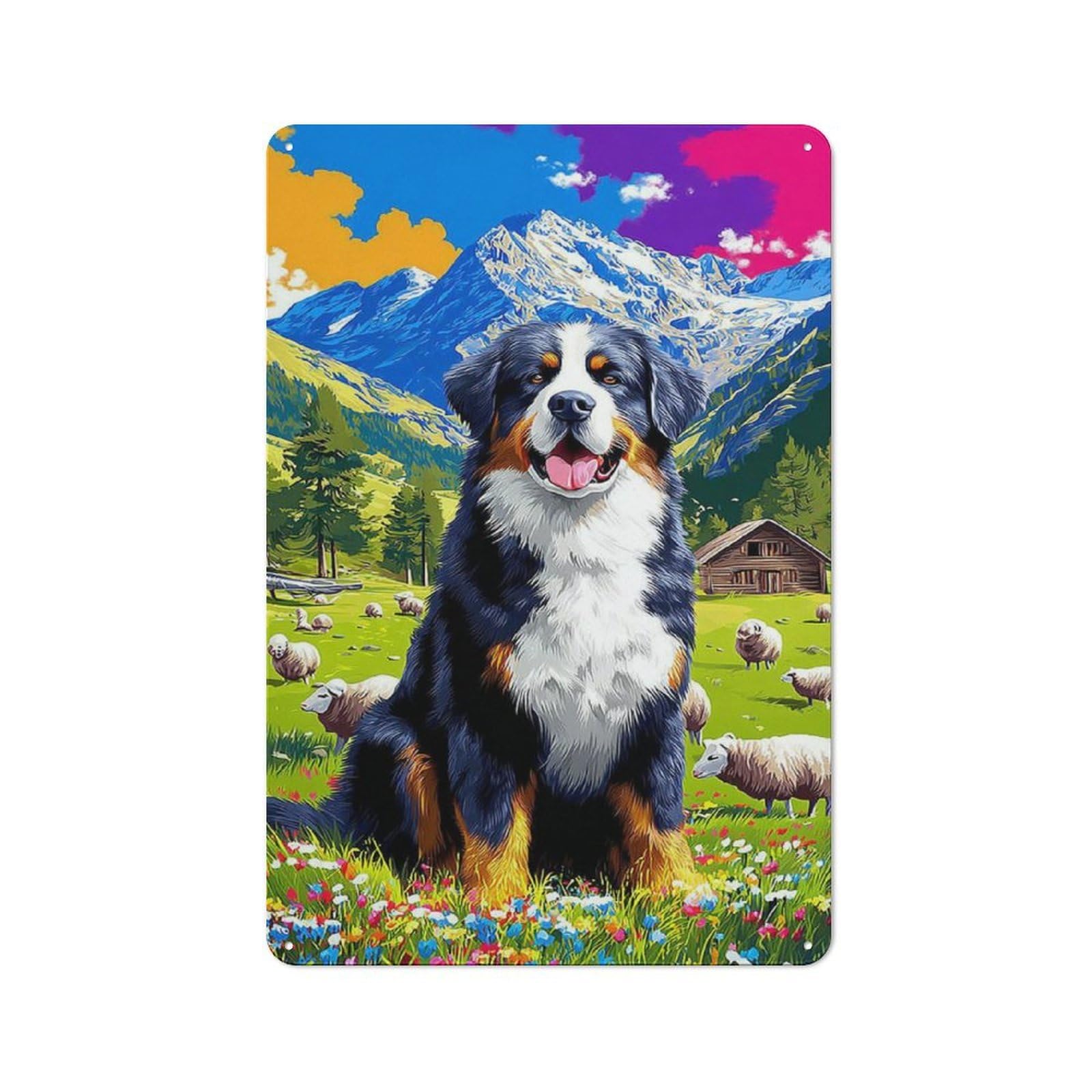Junmoney Mountain Shepherd Dog In Pastoral Scene Classic Metal Wall Decor 30X20cm, Decorative Tin Plaque For Cafe, Pub, Workshop Or Home Bar