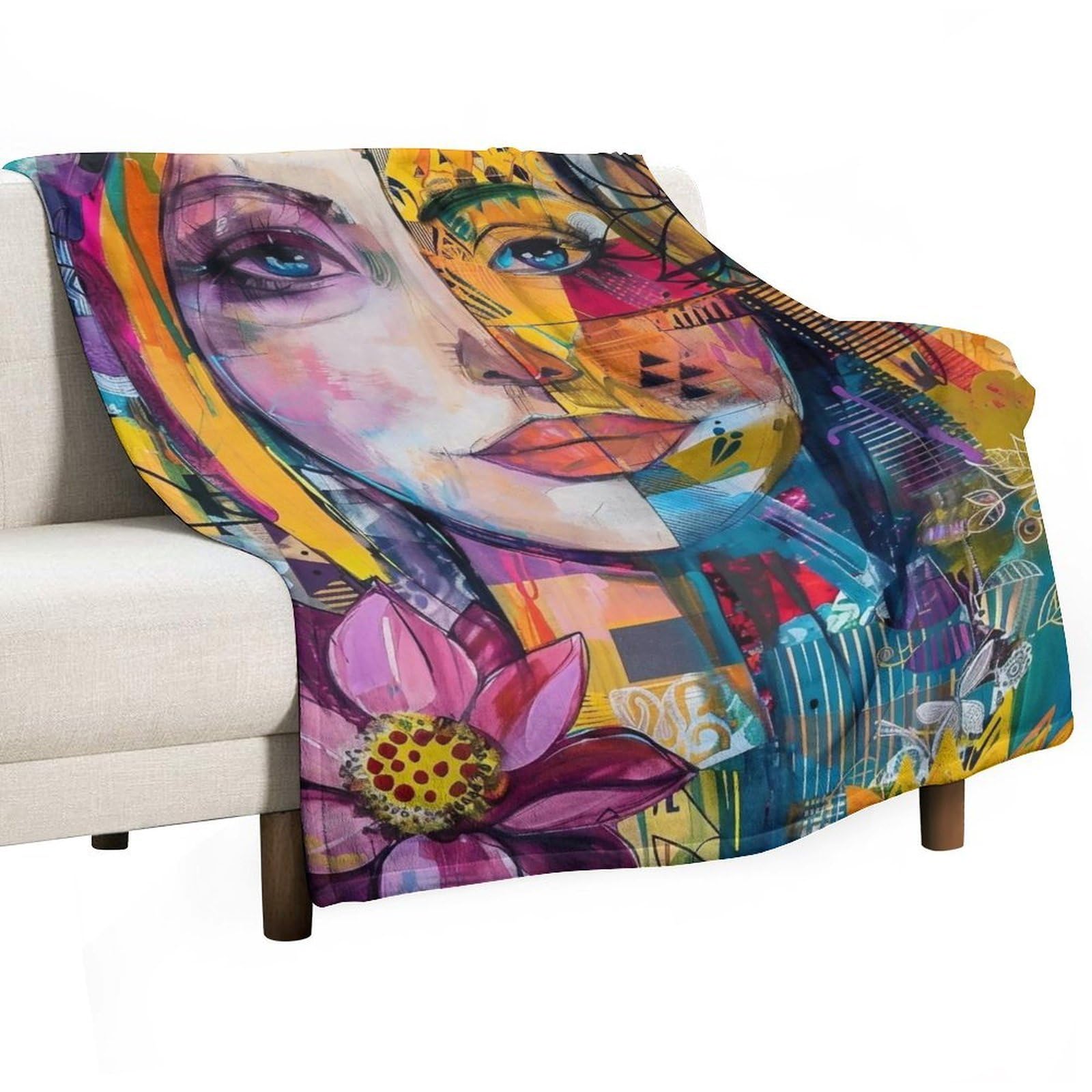 YHGSREUOH Floral Quadrant Woman 02 Flannel Blankets Fleece Soft Throw Lightweight Plush Gifts for Couch, Bed, Cozy Sofa Plush, Chair, Lovers 100x130cm(40x50in)