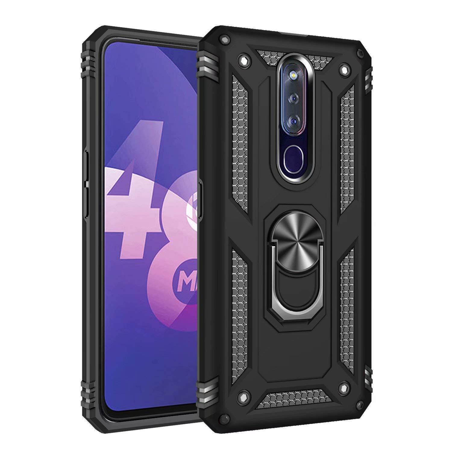 Soosos Case for Oppo Realme C1 Cover TPU + PC Silica gel rubber bring Bracket Protective Cover case - Black