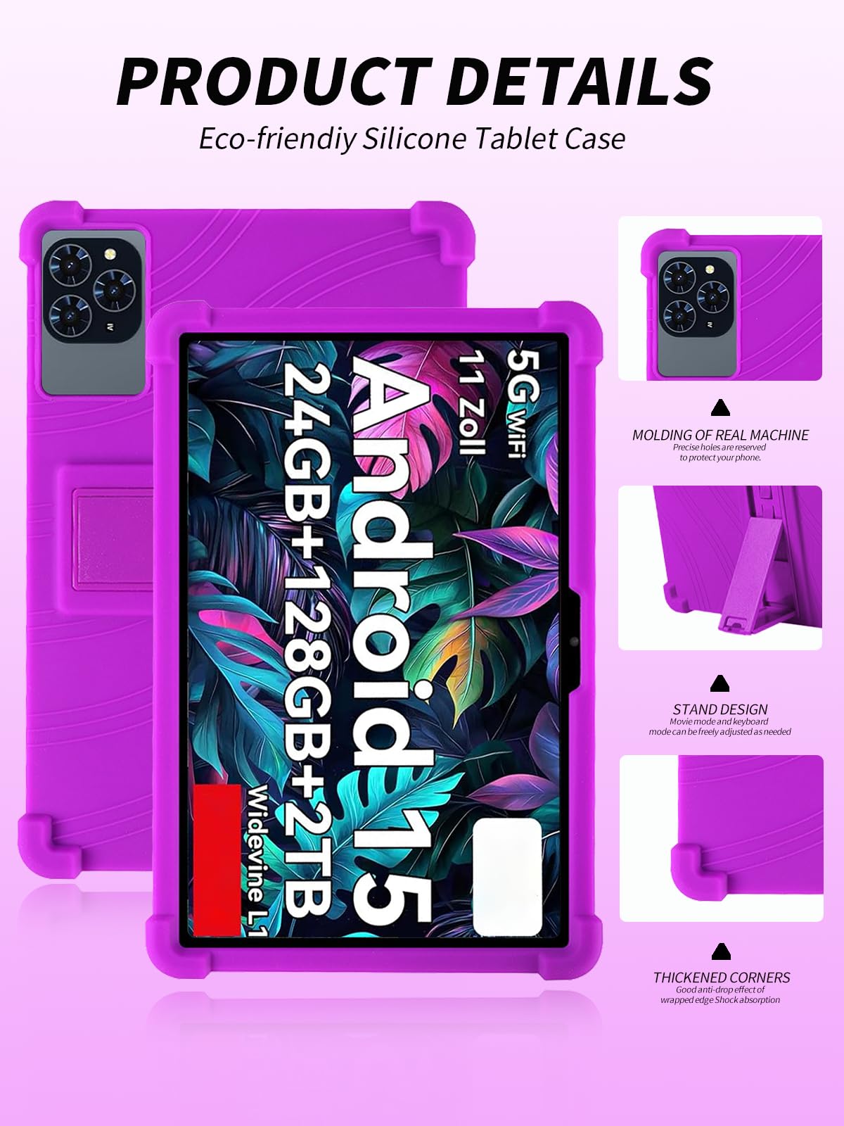 Funda protectora para tablet TABWEE T90/TABWEE T90EX de 11 pulgadas 2026, funda de silicona suave para niños de yystao con soporte ajustable (Violeta)