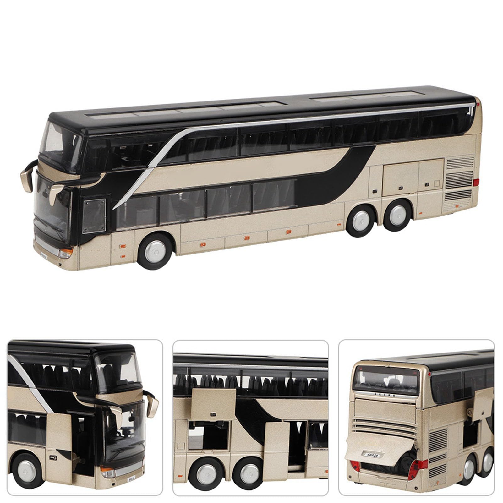 Voitures Jouets de Bus à Deux étages, Véhicules de Bus Urbains à Deux étages avec Portes Ouvrables, Modèle de Voiture en Alliage Réaliste pour Enfants Garçons Filles (Or)