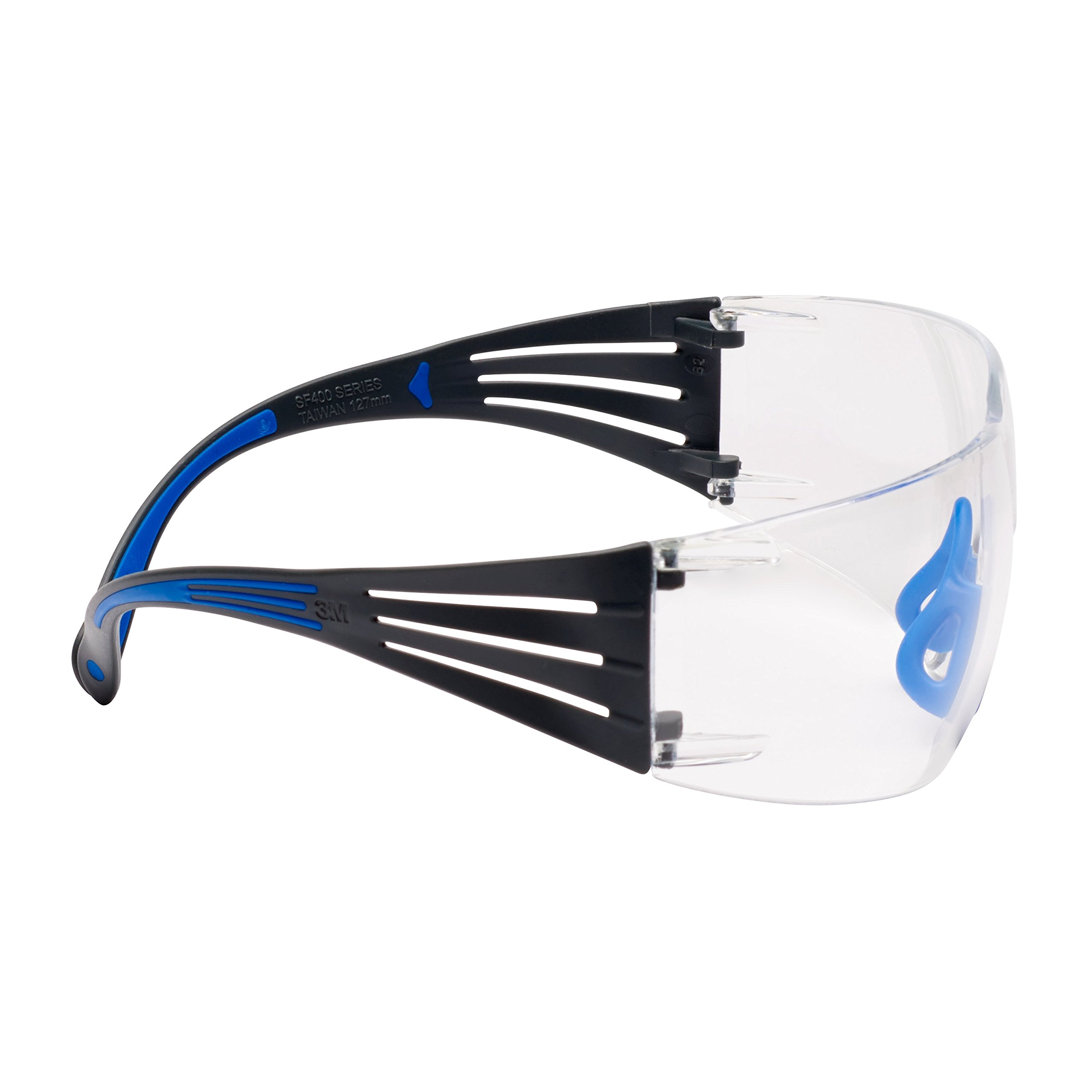 3M SF401SGAF-BLU SecureFit 400 Safety Glasses, Blue/Grey frame, Scotch Gard Anti-Fog, Clear Lens