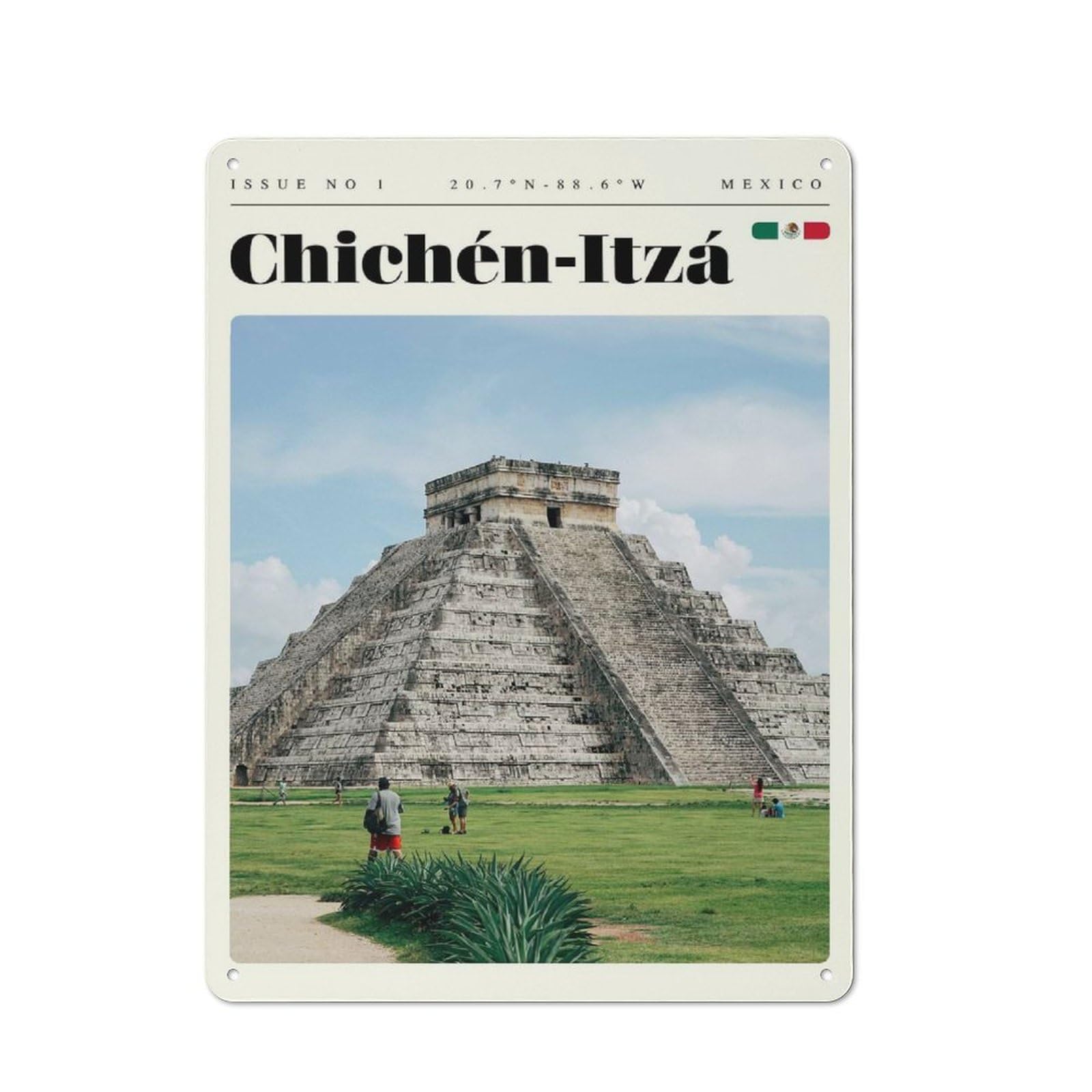 Junmoney Style-1 Chichen Itza Pyramid Mexico Travel Art Decorative Metal Wall Decor 40X30cm, Decorative Tin Plaque For Bedroom, Kitchen, Office Or Living Room
