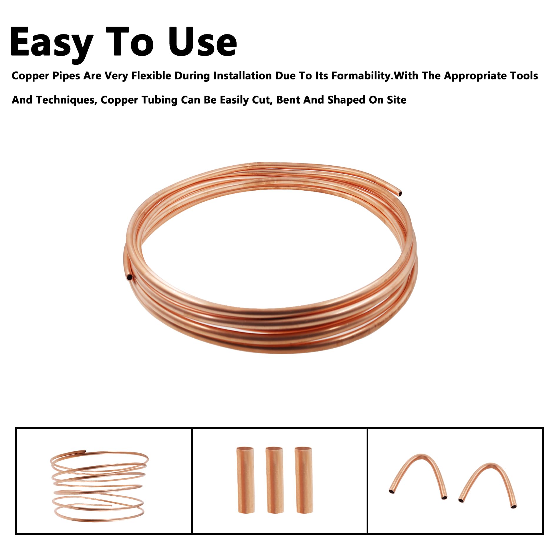 GOORY Pure Copper Tubing 1/4" OD X 0.185" ID X 50 Ft - 99.9