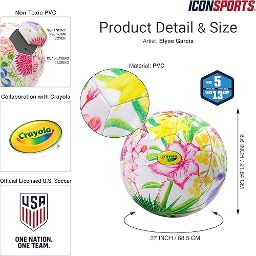 Miniatura 10 de Icon Sports Balón de fútbol con licencia oficial de la Federación de Fútbol de Estados Unidos, tamaño 5, Crayola & Fox Sport Collaboration Flower