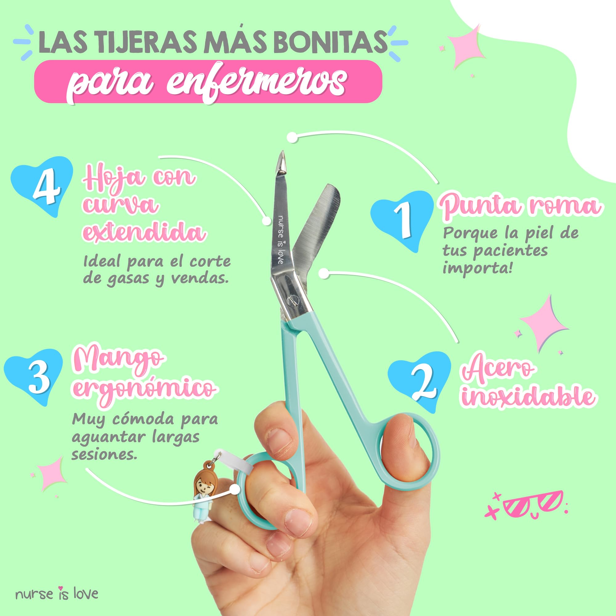 Nurse is Love Set para Enfermera y TCAE (2uds). | Riñoneras + Tijeras Enfermeria Curvas con Mosqueton | Accesorios para Enfermera | Usa con Lanyard - Salvabolsillos, Regalos Original -AQUA