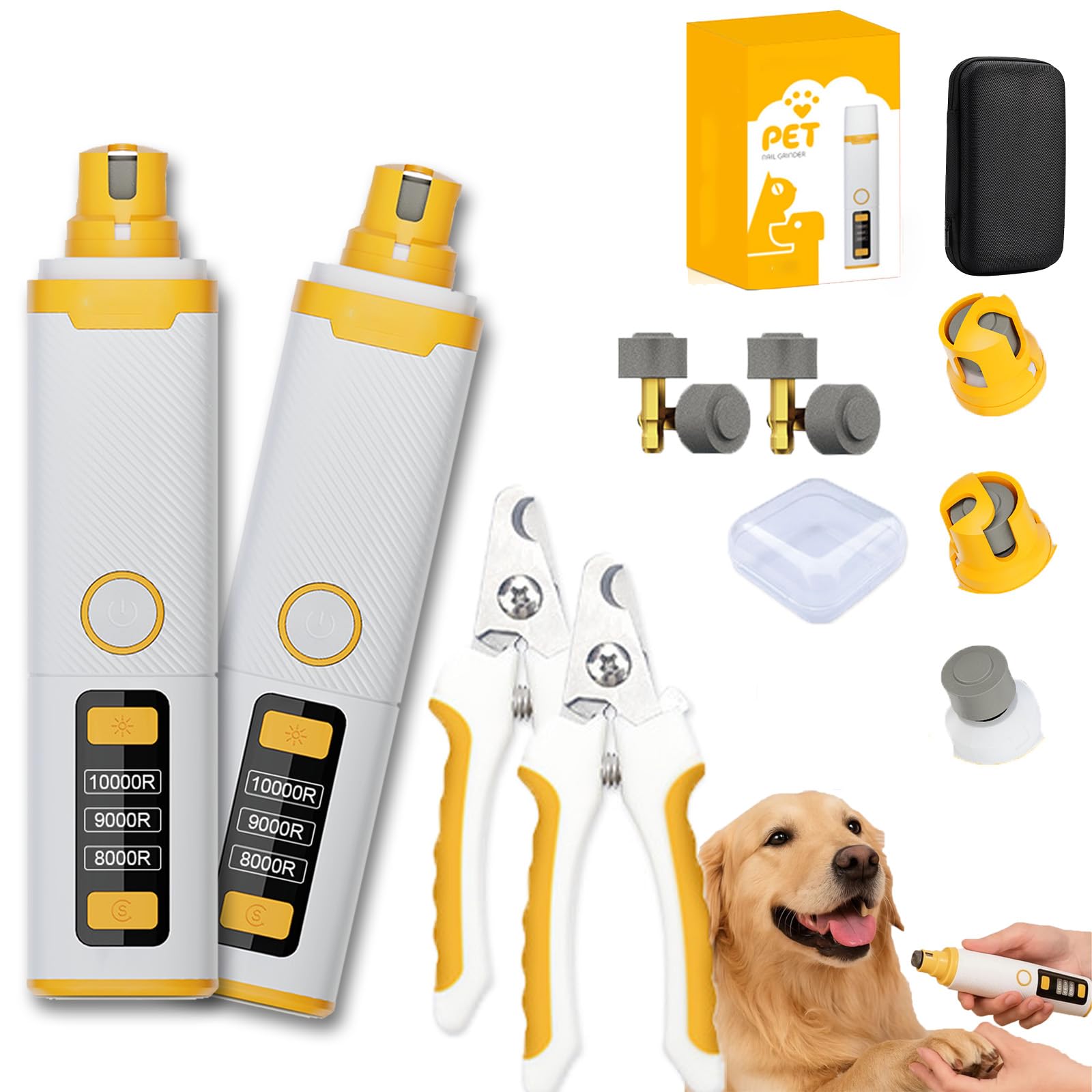 Premium-Krallenpflege Set, Krallenschleifer Für Hunde 3 Geschwindigkeitsstufen, Mit Krallenschere, Schleift Sanft, Sichere & Stressfreie Elektrische Krallenpflege Bei Deinem Liebling (2PCS)