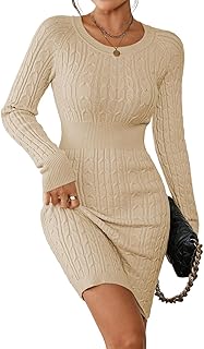 Women's Cable Knit Sweater Dress Long Sleeve Crewneck Mini Pencil Bodyco...