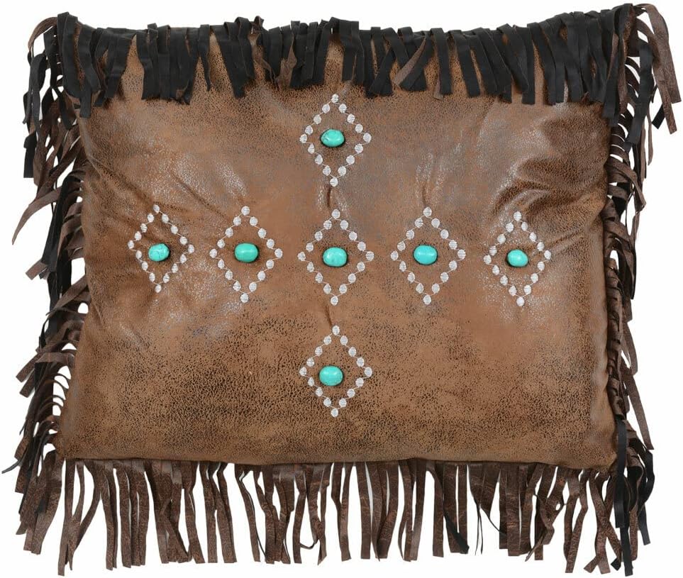 BLACK FOREST DECOR Skystone Desert Turquoise Diamond Pillow, Leather, Zipper Closure, Includes Insert, Decorative Accent Pillow, 20" W x 16" L
