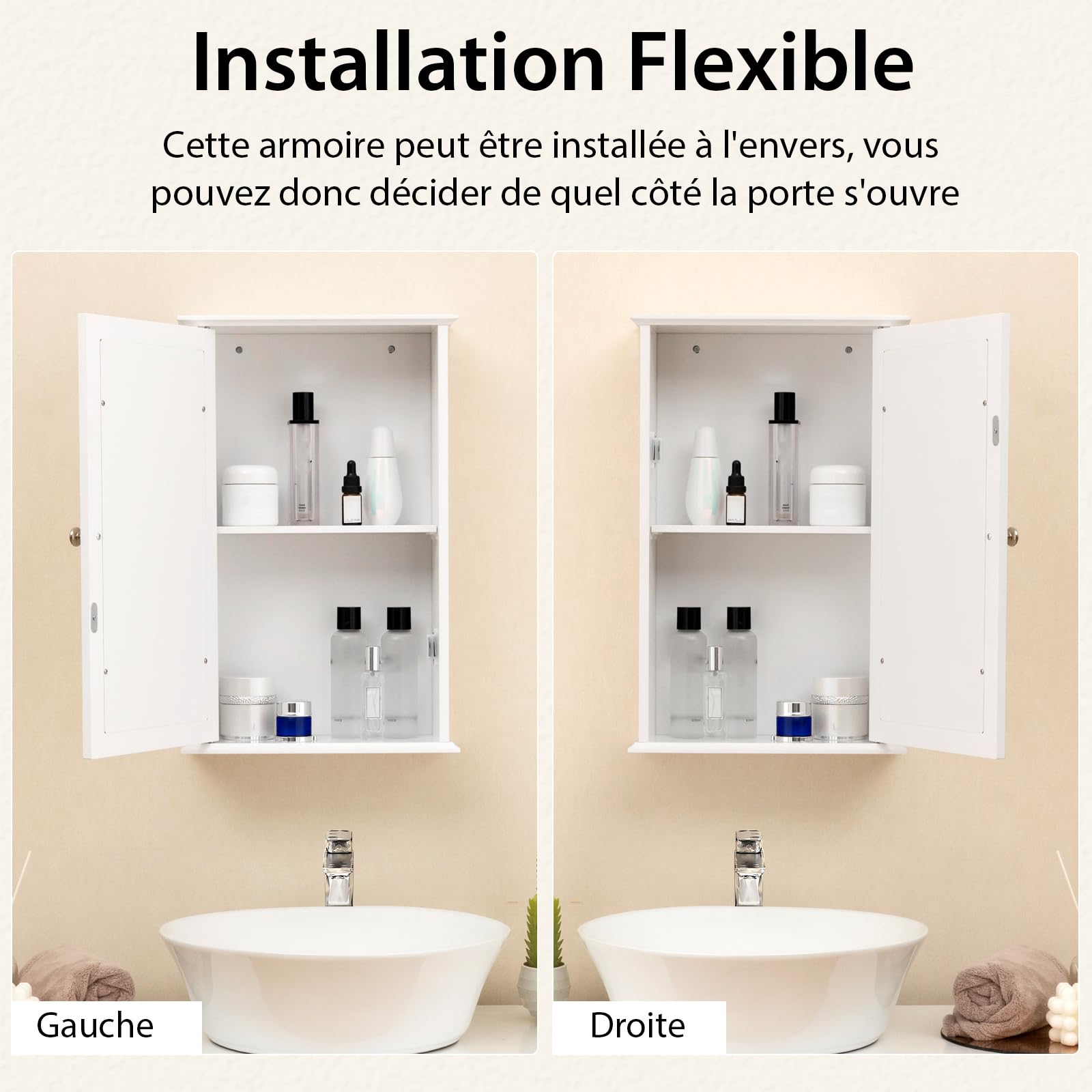 COSTWAY Armoire Murale de Salle de Bain, Meuble Salle de Bain avec Porte-Miroir, Meuble Suspendue à 2 Niveaux, Armoire à Pharmacie, Étagère Réglable, 15 x 34 x 53 cm (Blanc)