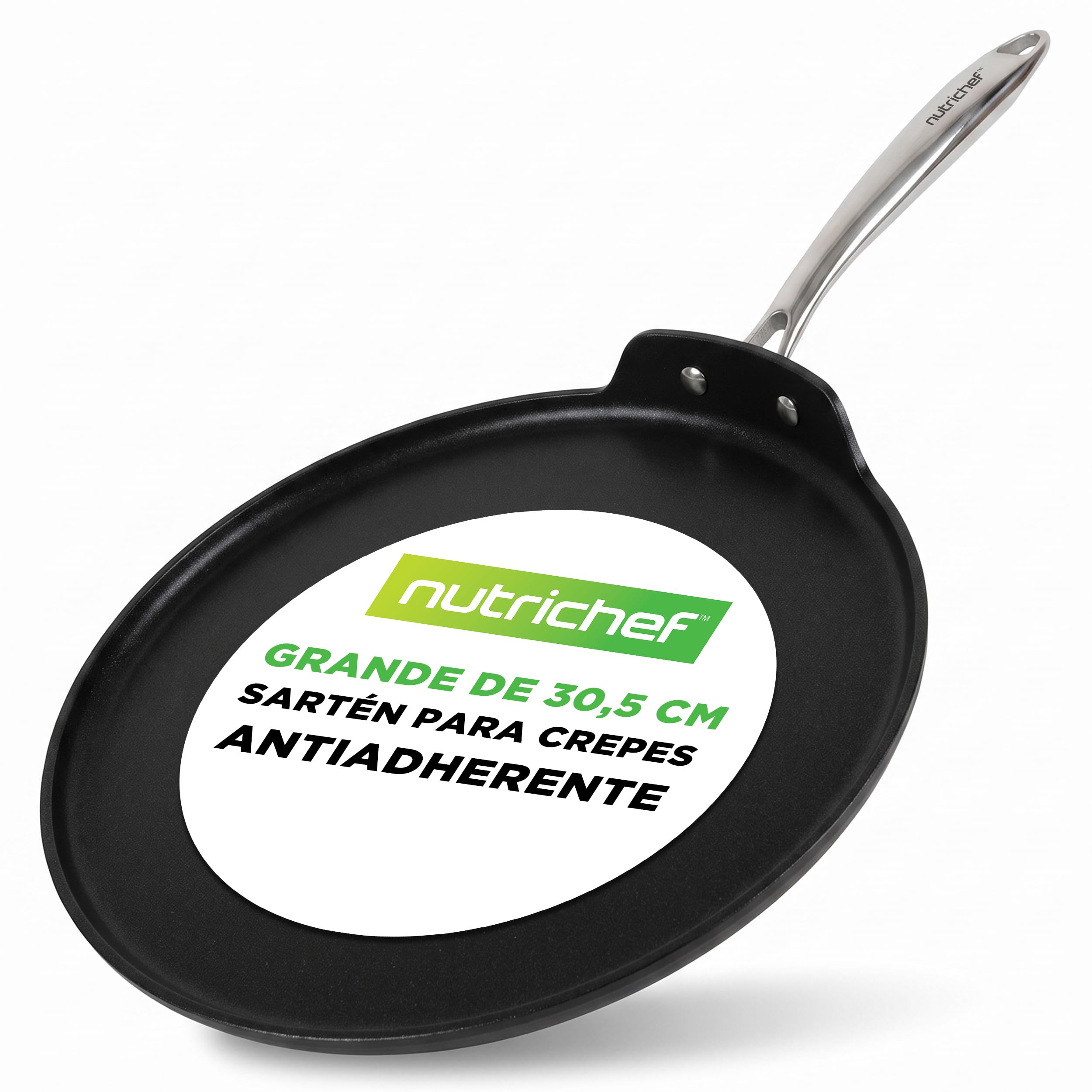 Nutrichef sarten para crepes, Tortitas, Panquecas, 12”, Anodizada, Antiadherente, Apto para lavavajillas