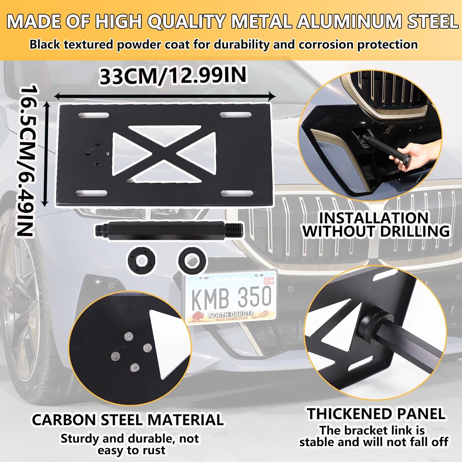 Front Bumper Tow Hook License Plate Mount Bracket Compatible with BMW 5 Series i5 G60 G68 2024 ,No Drill Tow Front Bumper Tow Hole Hook License Plate Mount Holder Adapter Relocation Kit Accessories