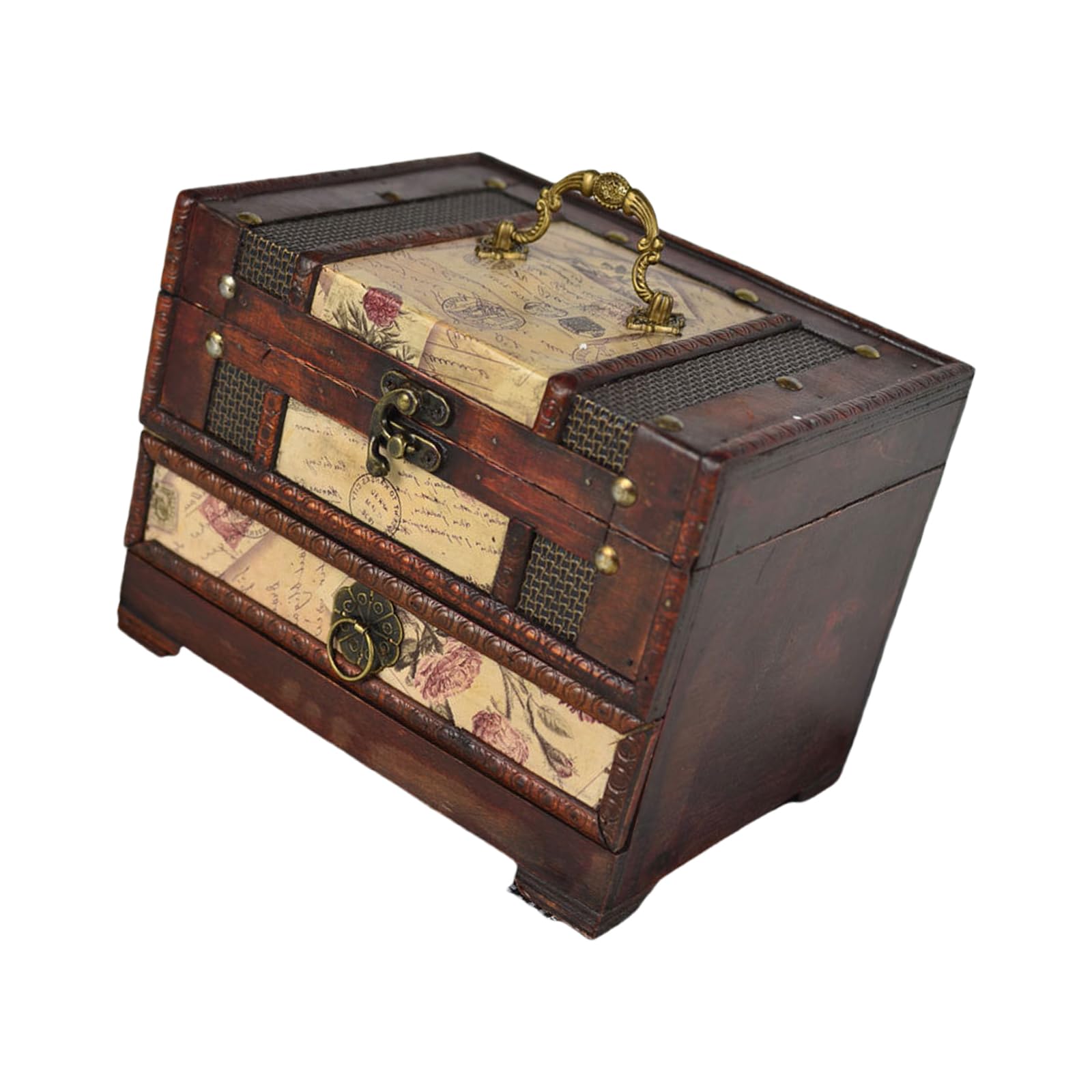 Kfwfuaee Women's Stump Leather Chinese Style Wooden Jewelry Organizer With Drawer Large Capacity Storage Box For Rings And Earrings Necklace Holder