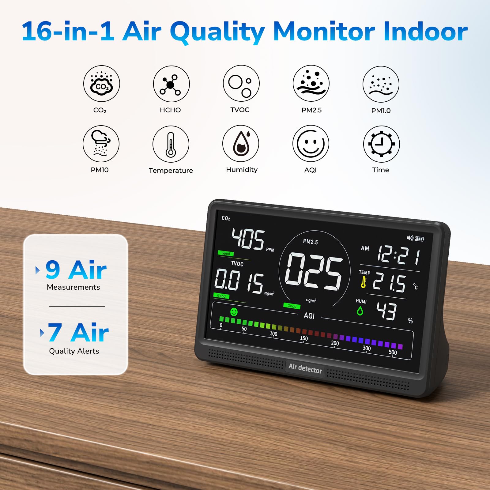 Fil-Fresh 16 in 1 Air Quality Monitor Indoor, CO2 Detector, 9 AQI+7 Alerts — Amazon image 2