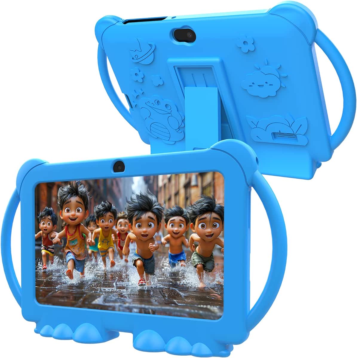 PEICHENG Kids Tablet 7 inch Android 12.0 for Toddler, 4GB RAM 32GB ROM Bluetooth IPS Screen Parental Control Dual Camera Shockproof Case for Educational Games, (Blue)
