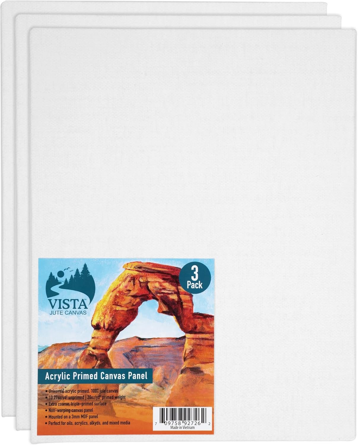 Vista Jute Acrylic-Primed Canvas Panels - 5"x7", 12 Pack - Blank Canvas for Traditional Oils, Eco Friendly, 100% Jute, Triple-Primed, Extra Coarse Texture, Ideal for Dry Brush and Impasto Techniques