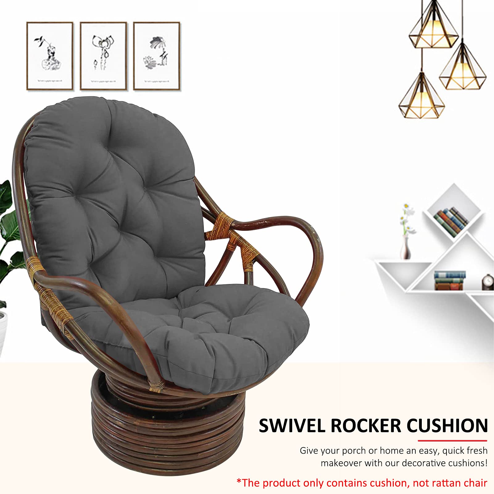 Swivel Rocker Cushion, Outdoor Rocking Chair Cushions, Garden Hammocks Papasan Chair Cushion Swivel Rocker Chair Cushion Thickened Chair Pad,Beige