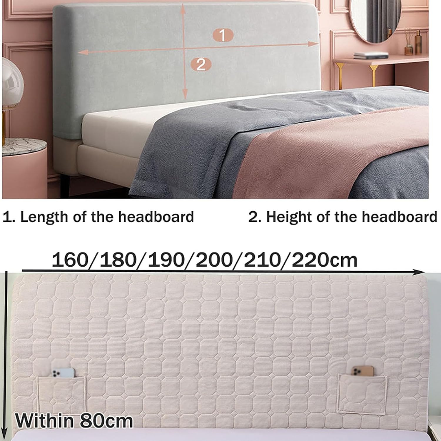 Head Board Covers Double Queen Cal King Size Bed Head Cover Upholstered/Leather/Wood Bed Backrest Protector Stretch Dustproof Bed Headboard Slipcover(Pink,62.9in)